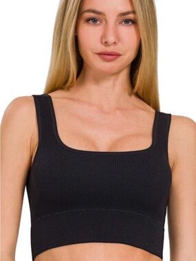Zenana Outfitters Black Ribbed Square-Neck Bralette
